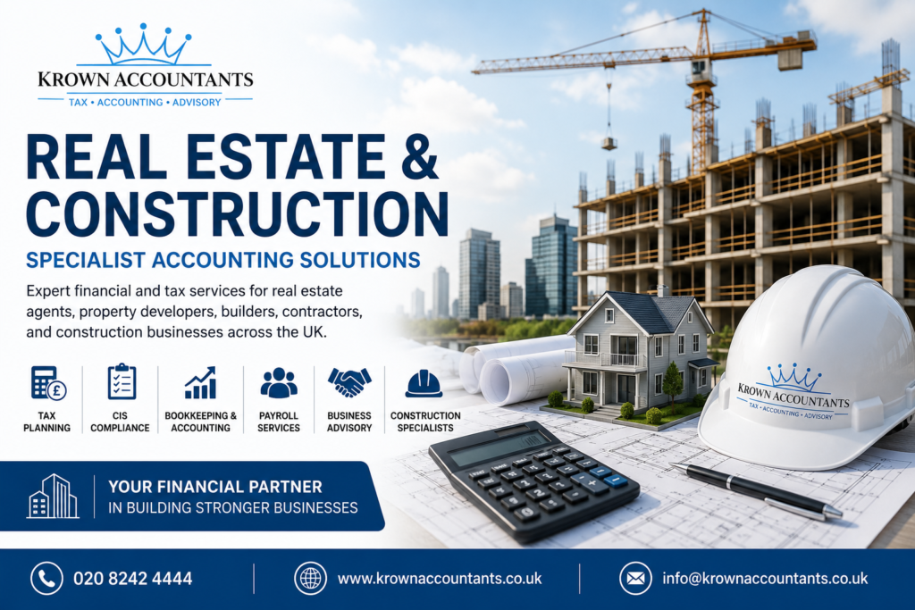 **Krown Accountants real estate and construction accounting services banner featuring property development