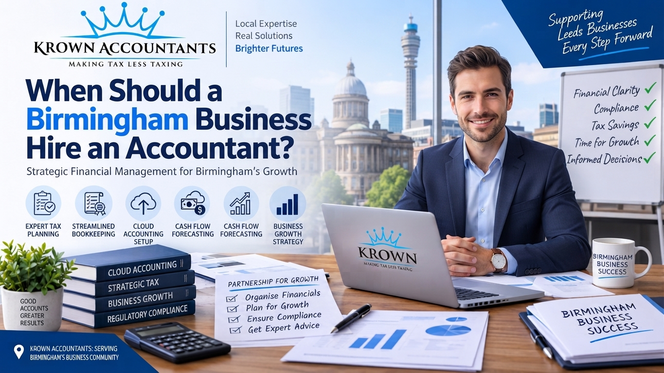 Krown Accountants professional helping a Birmingham business owner with tax planning and financial strategy